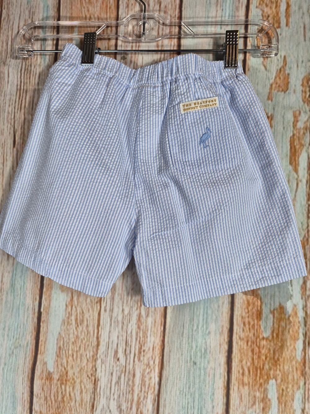 The Beaufort Bonnet Company Light Blue and White Seersucker Kids Shorts Size 6 - Picture 2 of 4